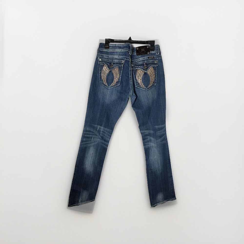 Miss Me Jeans Womens 31 Signature Boot Embellished Studded Demin Blue (Flaw)